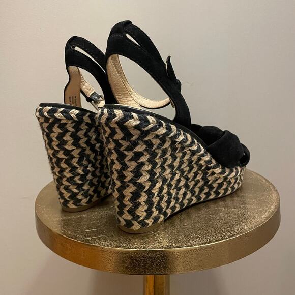 Frye Size 9M Black Suede Wedge Sandals | Braided Espadrille Heel, Sold Out, New - Picture 6 of 10